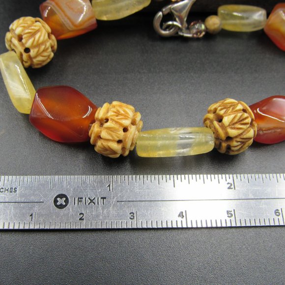 8" Sterling Silver Carved Wood & Rough Citrine Stone Bracelet Vintage - Picture 4 of 5